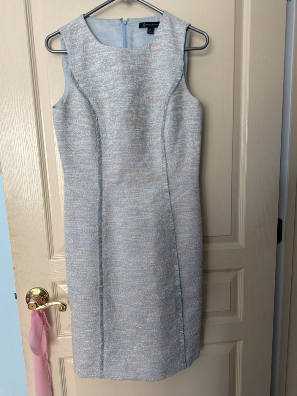Brooks Brothers Light Blue and Cream Tweed Sleeveless Sheath Dress - Picture 7 of 9